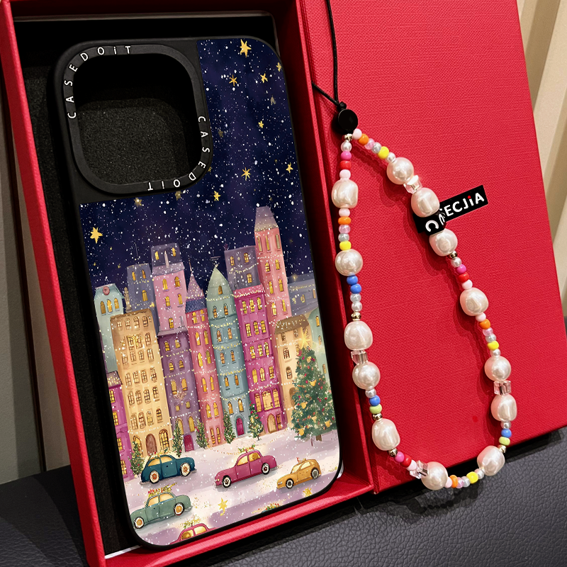 C markası ilə əməkdaşlıq edən MagSafe maqnit Milad rəngli bina və küçə səhnəsi üçün korpus, iPhone 17, 16 Pro Max, Apple 15 Pro, 14 Plus güzgü örtüyü, premium hiss, qadın hava nişləri üçün uyğundur.