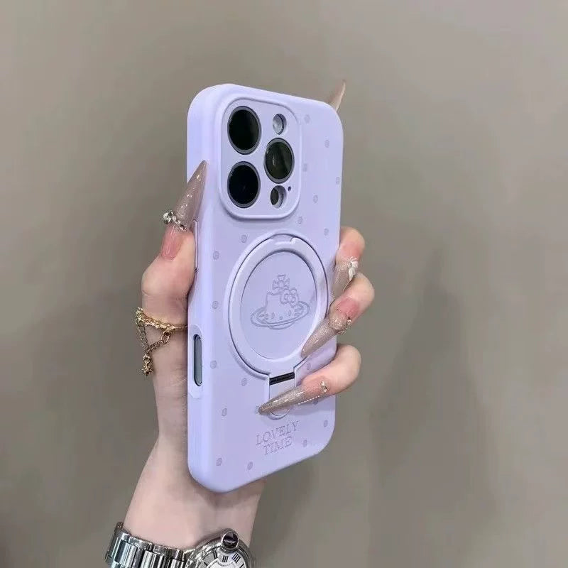 Ins tərzində Kitty pişik planeti polka nöqtəli maqnit stend Apple 16Promax mobil telefon qutusu iPhone15Promax maye silikon 14Pro sadə hər şey daxil 13/12 yıxılmaya qarşı qoruyucu örtük