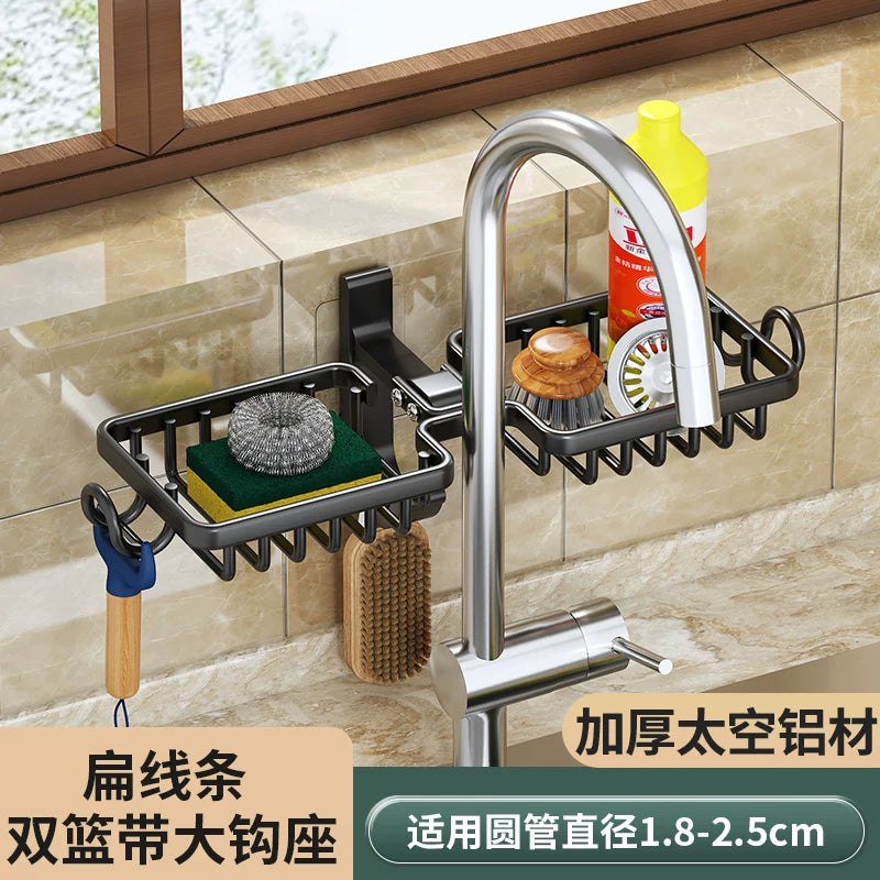 Mətbəx üçün kran rəfi, qabyuyan yuyucu, lavabo çarxı, drenaj səbəti, cır-cındır, yuyucu disk, süngər fırçası saxlama rəfi