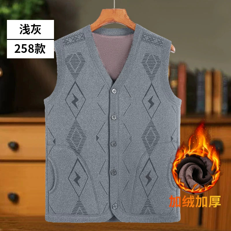 Orta və yaşlı kişilər üçün Roman kişilər üçün qış yun astarlı, qalınlaşdırılmış, isti jilet.