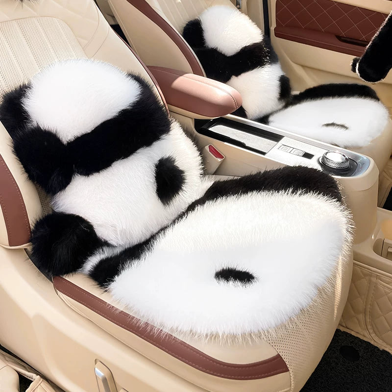 Cute panda themed car seat covers for winter, one-piece, thickened and warm for the back seats.