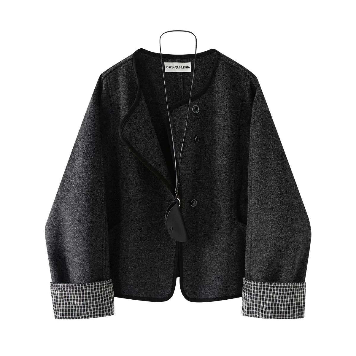 Cholisa Tünd Boz Yüksək Keyfiyyətli Yun Palto, 2026 Yaz/Payız Yeni Modeli, Boş Oturmalı, Zərif və Çoxfunksiyalı Qadınlar üçün İkiüzlü Yun Palto