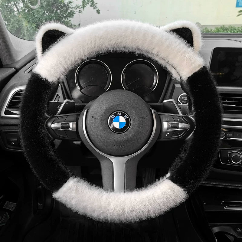 Luxury ear steering wheel cover, winter warmth and cold protection, popular online goddess car steering wheel cover, universal type.