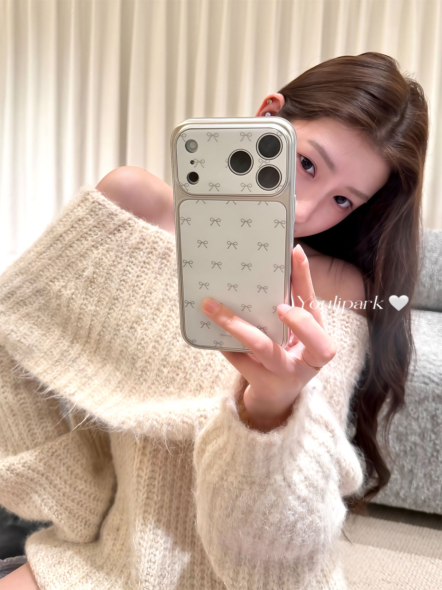 Yuri Park ins Koreya qızı zərif mirvari ağ xətt yay 17 17pro Apple 17ProMax mobil telefon qutusu iPhone16 hər şey daxil 14 yeni 16Promax qoruyucu örtük