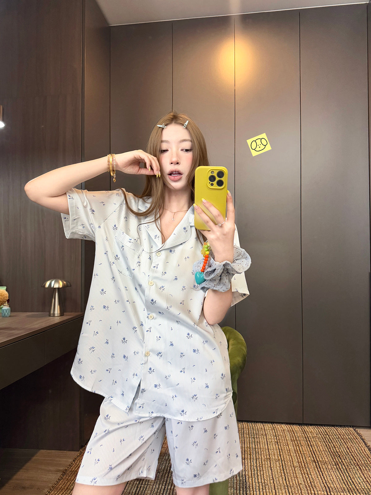 JoyceBra Şirin Çiçəkli Buz İpək Pijama Qadın Yay Sərin Boş Qısaqol Şort Ev Geyimi Dəsti