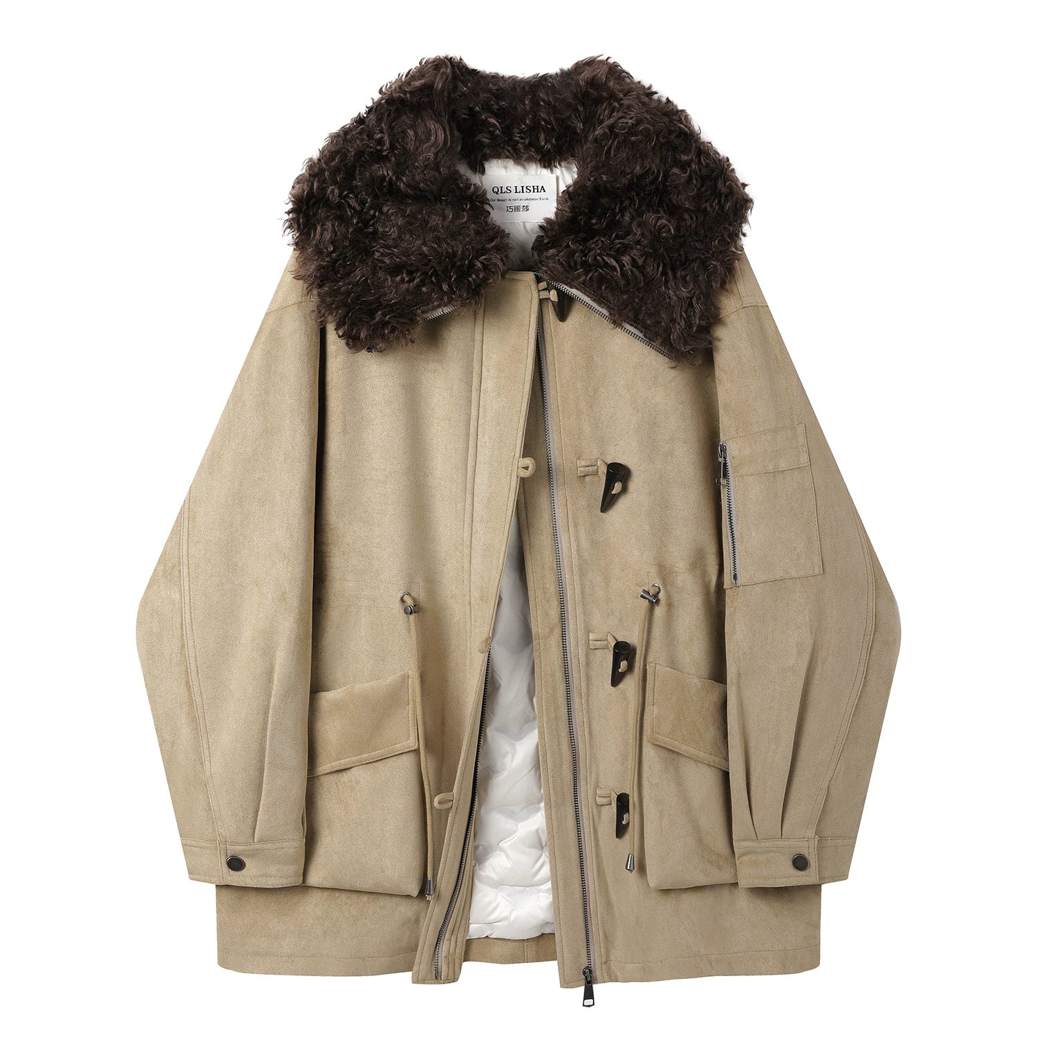 Chorlisa Qadınlar üçün Qış Aşağı Parka, Quzu Yunlu Yaxalıq və Duffle Snap düymələri ilə - Amerika Retro Motosiklet Stilində