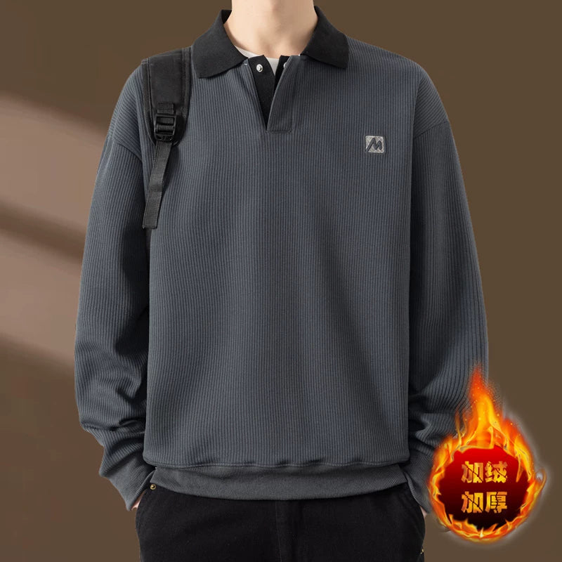 Qiao Dimengla Yüksək keyfiyyətli payız/qış kişi sviteri, yun astarlı, qalınlaşdırılmış, ağır, yaxalı, uzunqol, gündəlik kişi geyimi, yaz/payız üslubu