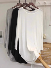 Böyük ölçülü yağlı mm 300 funt Modal buz ipək uzunqol köynək qadın yaz və yay üçün yeni boş, orta uzunluqlu qarın örtən top