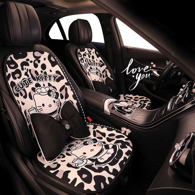 Cizgi filmi Hello Kitty avtomobil oturacağı yastığı, bütün fəsillər üçün uyğundur, qadınlar üçün şirin oturacaq örtüyü, yay havalandırması, SUV oturacaqları üçün soyutma döşəyi