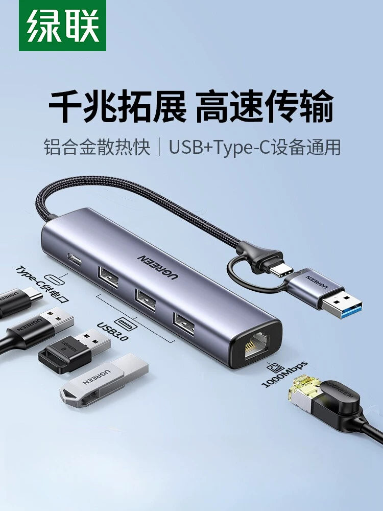 Yaşıl şəbəkə kabeli adapteri USB-dən Ethernet portuna çevirici dok stansiyası şəbəkəni genişləndirmək üçün Gigabit simli şəbəkə kartını birləşdirmək üçün mac laptop NAS üçün uyğun tipli konnektor