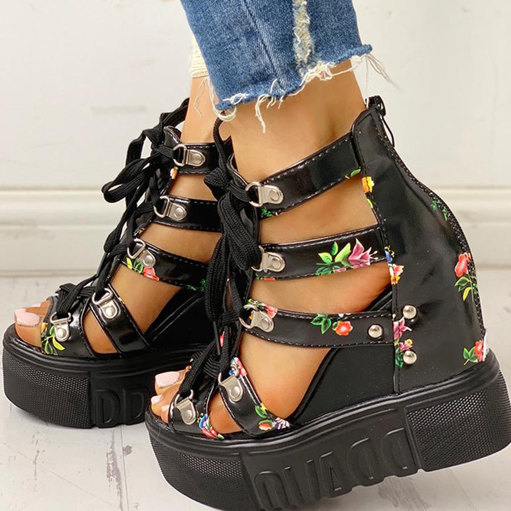 INS Hot Print Leisure Wedges Qadın Ayaqqabıları 2020 Yay Ayaqqabıları