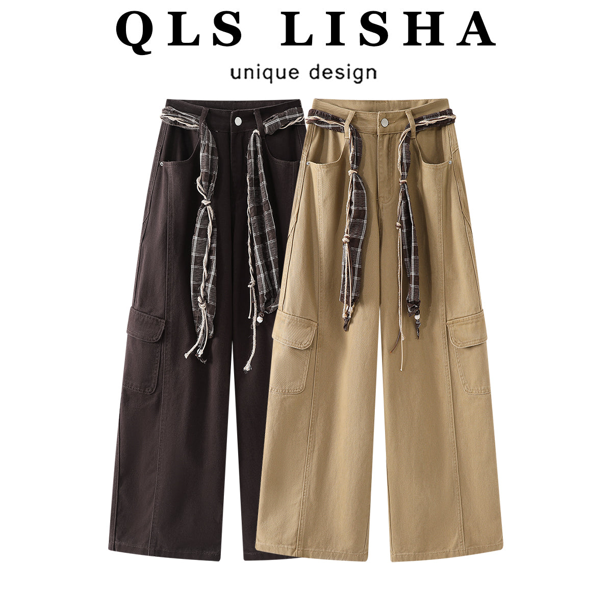 Cholisa xaki cins şalvar, qadın payız 2025 yeni stil yük şalvarı, Amerikalı cazibədar qız dizaynı, yüksək belli uzun şalvar