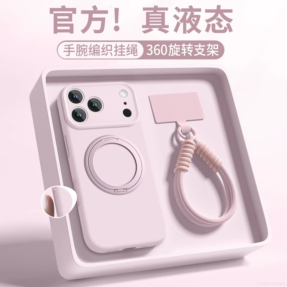 【360° Fırlanan Stend】Apple iPhone 17 Pro Max və iPhone 16 Pro üçün uyğundur, maye silikon korpuslu, yeni stil, sadə, bütöv rəng, cüt stil, yumşaq və hamar, düşməyə davamlı qoruyucu korpus.