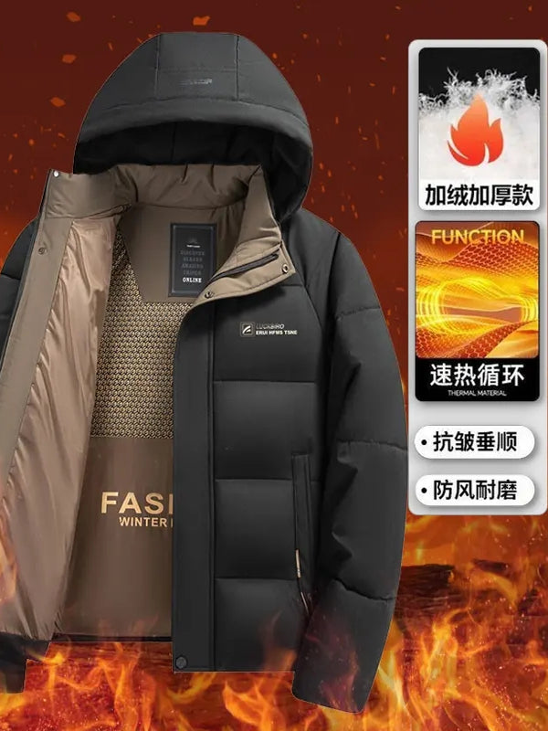 Qış üçün qalınlaşdırılmış pambıqla örtülmüş kişi gündəlik külək keçirməyən pambıqla örtülmüş palto, başlıqlı gödəkçə, başlıqlı şişirdilmiş gödəkçə, isti pambıqla örtülmüş kişi paltosu