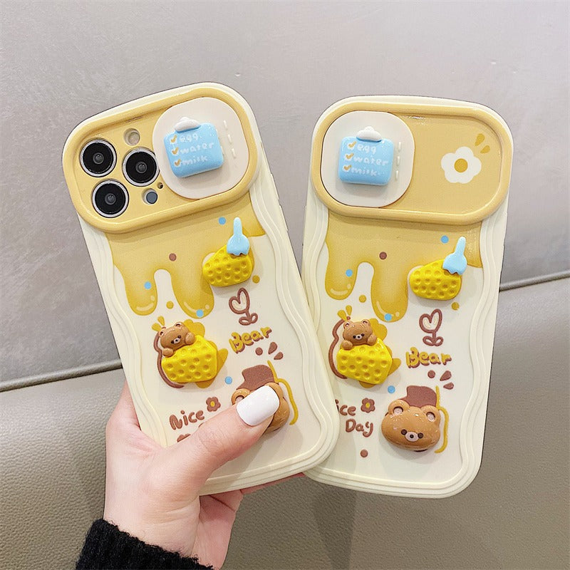 Pendir Pendir Ayı sürüşmə pəncərəsi Apple 14promax mobil telefon qutusu iphone13/16p11 yumşaq qabıq 17 cizgi filmi 14pro qadın modeli 13promax hər şey daxil 12pro silikon 15 düşməyə qarşı