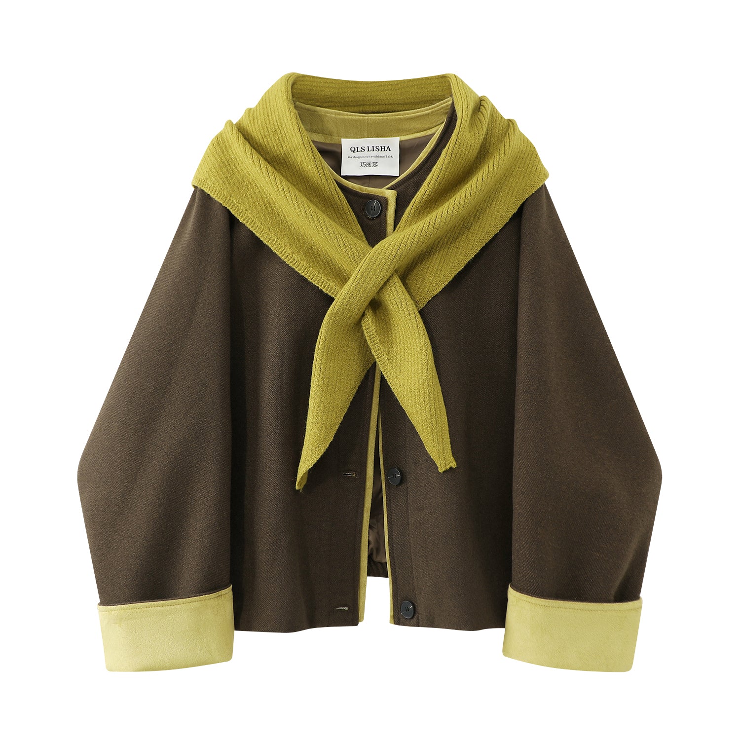 Chorissa Qadın Yun Paltosu, Yaz/Payız/Qış 2026 Yeni Stil, Çoxfunksiyalı Dizayn, Rəng Bloku Retro Qısa Yun Palto