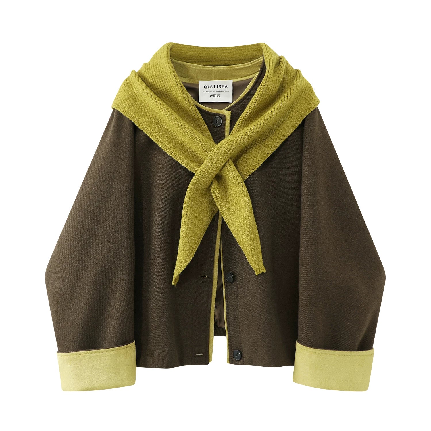 Chorissa Qadın Yun Paltosu, Yaz/Payız/Qış 2026 Yeni Stil, Çoxfunksiyalı Dizayn, Rəng Bloku Retro Qısa Yun Palto