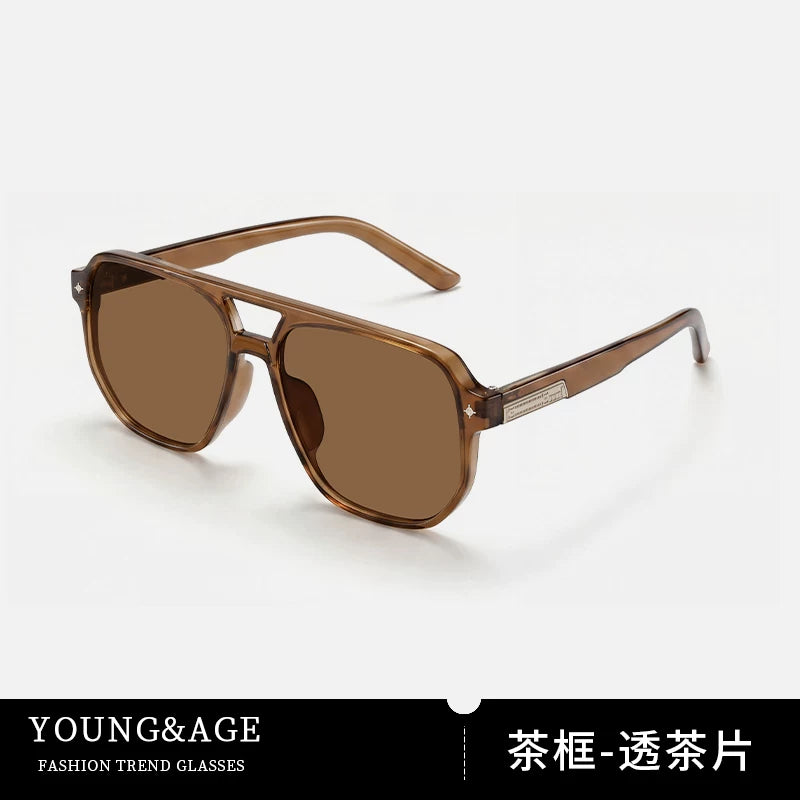 Dəbli Böyük Çərçivəli Gün Eynəkləri Qadın Çimərlik Tətili Anti-UV Retro Qoşa Körpü Aviator Günəş Eynəyi Mavi