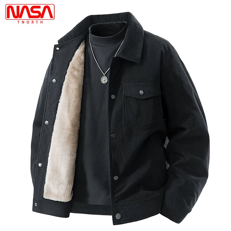 NASA-nın birgə brendi ilə hazırlanmış məxmər kişi gödəkçəsi, yaz və payız üslubunda, yaxalıqlı işgüzar gündəlik köynək, yeni, flis astarlı yaraşıqlı üst geyimi.