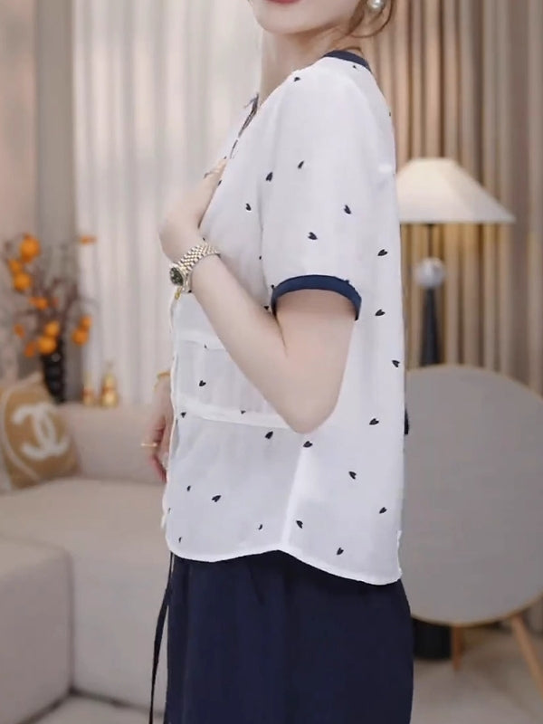 Böyük Ölçülü Qadın Geyimləri, 2026 Yay Yeni Stil, Dəbli, Zərif, Boş Formalı, Arıqladıcı Dəyirmi Yaxalı Qısa Qollu Köynək Topu