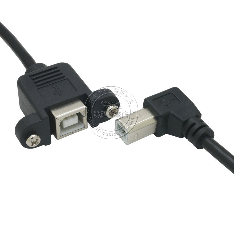 Dirsəkli USB çap portu kişidən qadına uzatma kabeli USB-B kişidən qadına uzatma kabeli Canon HP printer məlumat uzantısı üçün uyğun vida dəliyi ilə