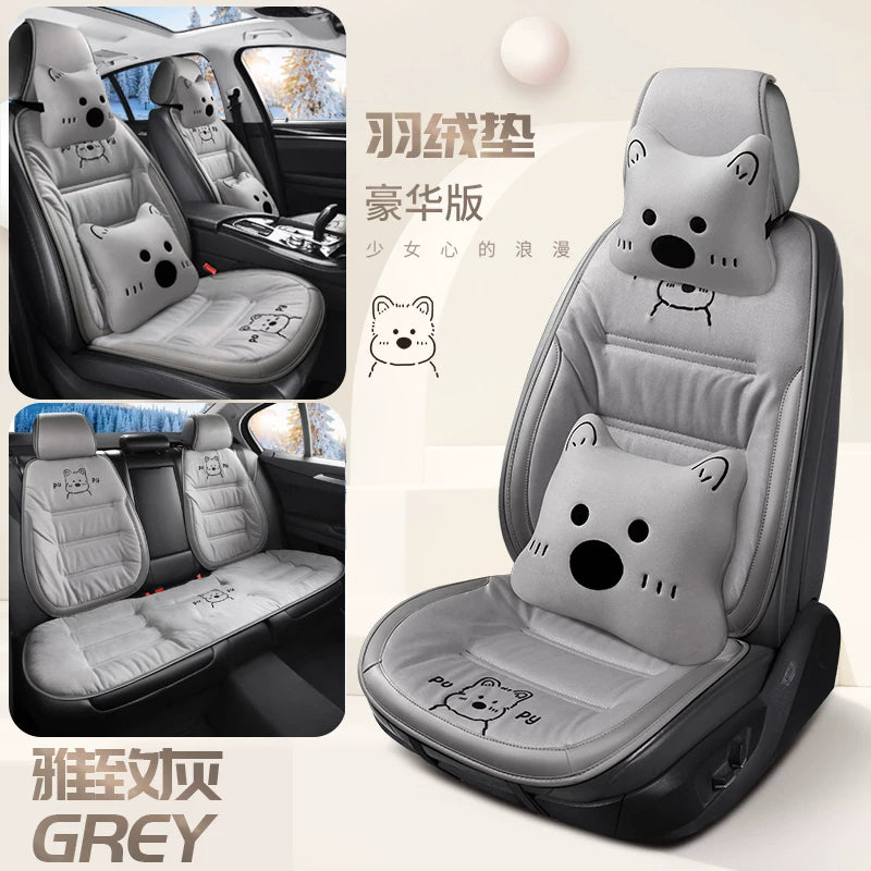 Avtomobil oturacaq üzləri, qışda isinən oturacaq üzləri, qalınlaşdırılmış yumşaq, 2025 yeni cizgi filmi stili, sürətli isitmə və isinmə arxa oturacaq üzləri