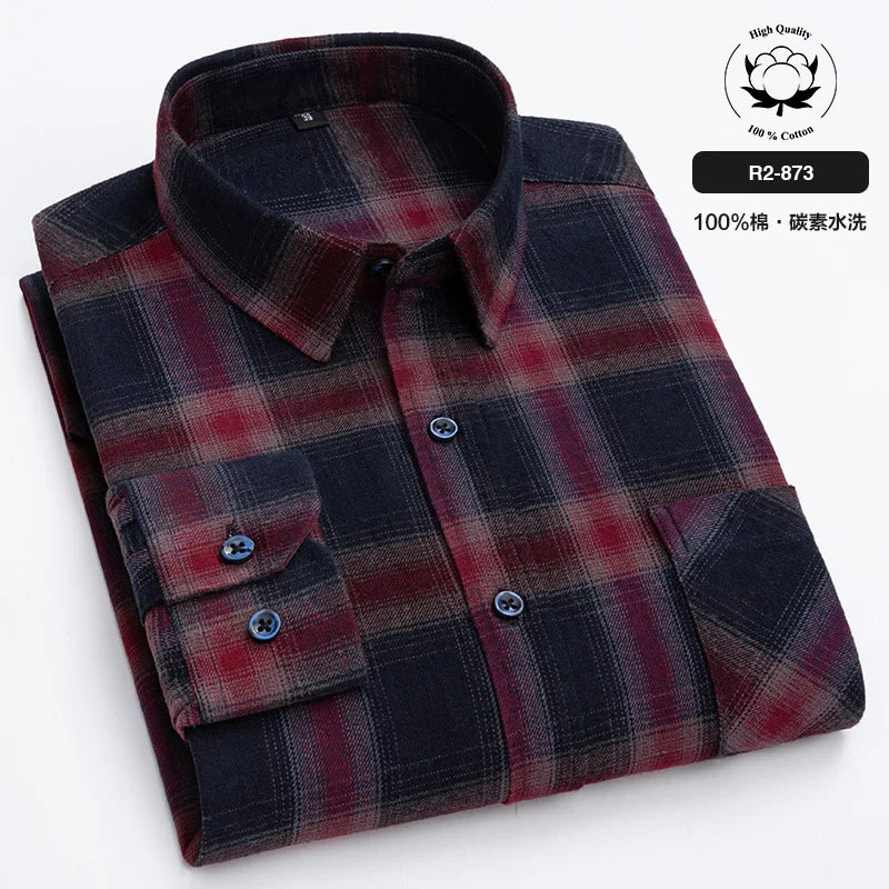 Paul 100% Pambıq Kişilər üçün Fırçalanmış Uzunqol Köynək, Gənc və Orta Yaşlı Kişilər üçün Gündəlik Pambıq Dama-dama Köynək, Böyük Ölçülü Kişi Geyimləri