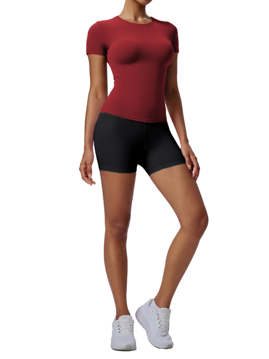FS2506701 Rəngli Endirimli Çılpaq Nəfəs Alınan Yoqa Geyimi Qısaqol Slim Fit Fitness T-Shirti Qadınlar üçün İdman Üstü