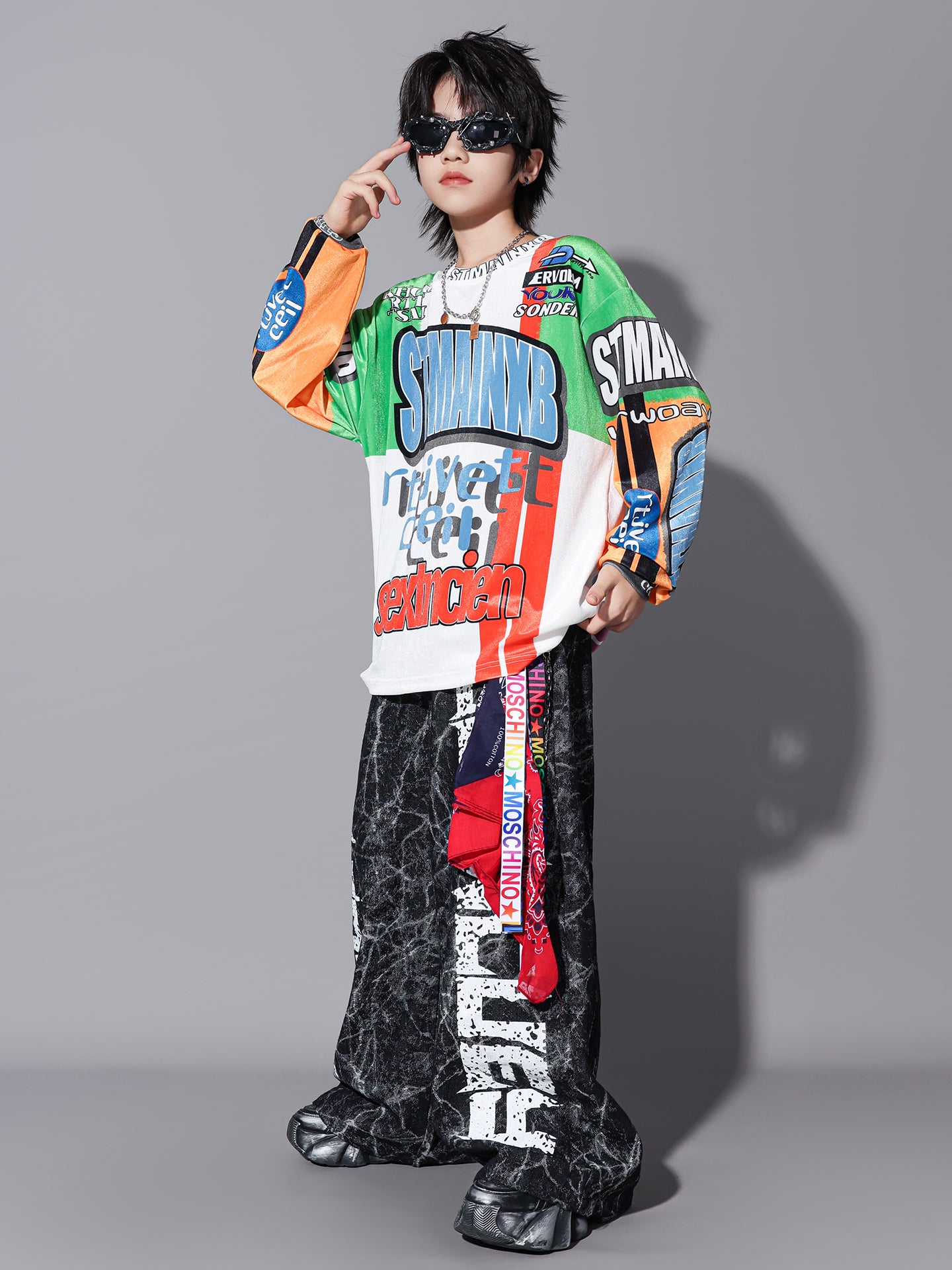 Uşaq küçə rəqsi tamaşası kostyumu, oğlan və qızlar üçün hip-hop üslubunda küçə tərzi geyimi, Yeni il günü üçün sərin və dəbli tamaşa geyimi.