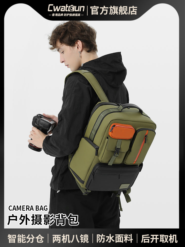 Cwatcun Hong Kong brendi 2 maşın 8 linzalı peşəkar fotoqrafiya bel çantası SLR kamera obyektiv saxlama böyük tutumlu fotoqrafiya çantası Sony Canon R50 Nikon Sony kamera çantası üçün uyğundur