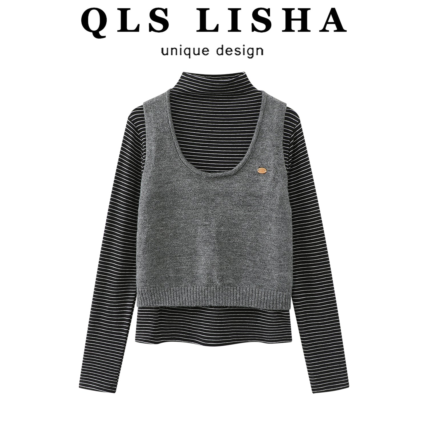 Cholisa Sviter Jilet Trikotaj Dəsti - Payız/Qış Geyimi: Qadınlar üçün Zolaqlı Əsas Qatlarla Tam İki Parçalı Dəst