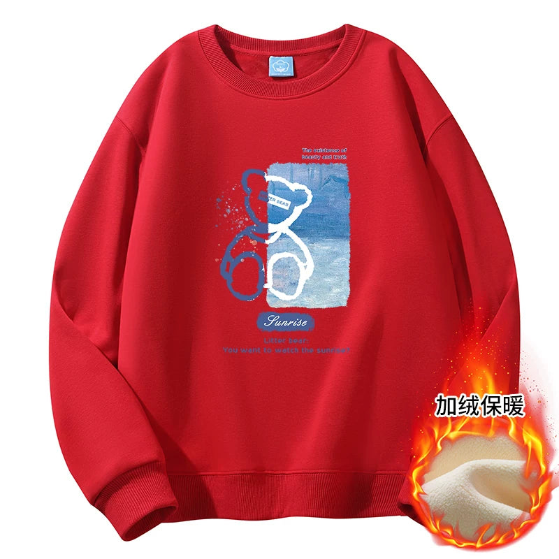 GLM Kişi və Qadınlar üçün Yun Astarlı Dəyirmi Yaxalı Sviter, Payız/Qış İstiliyi, Ağır Çəkili Stil, Amerika Boş Forması, Dəbli Brend Əsas Qat, Kişi Geyimləri