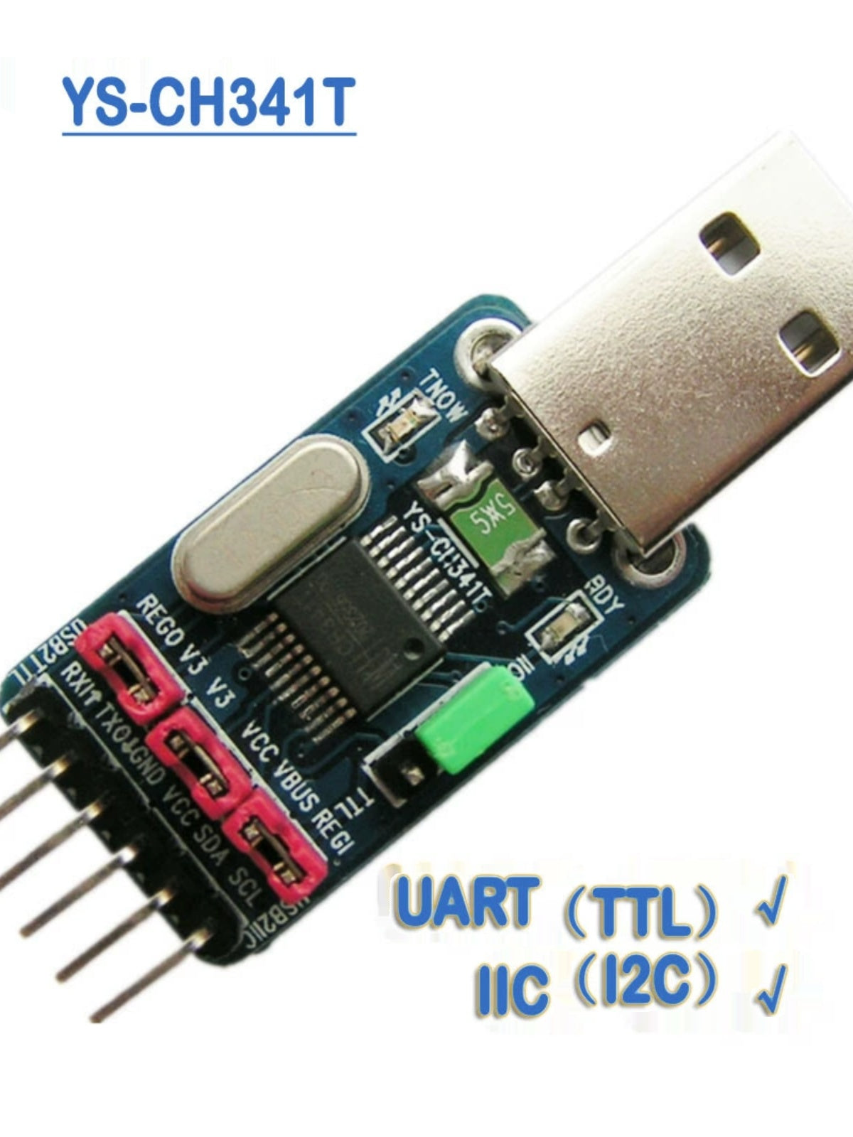 YS-CH341T modulu USB-dən I2C-yə IIC USB-dən UART-dan TTL-yə USB-dən serial porta ikili gərginlik
