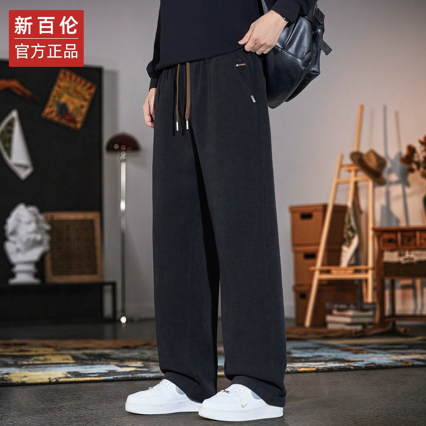 New Balance Kişilər üçün Gündəlik Yun Şalvar, 2025 Payız/Qış Yeni Model, Yun astarlı, Qalınlaşmış Şenil, Boş Düz Ayaqlı Şalvar