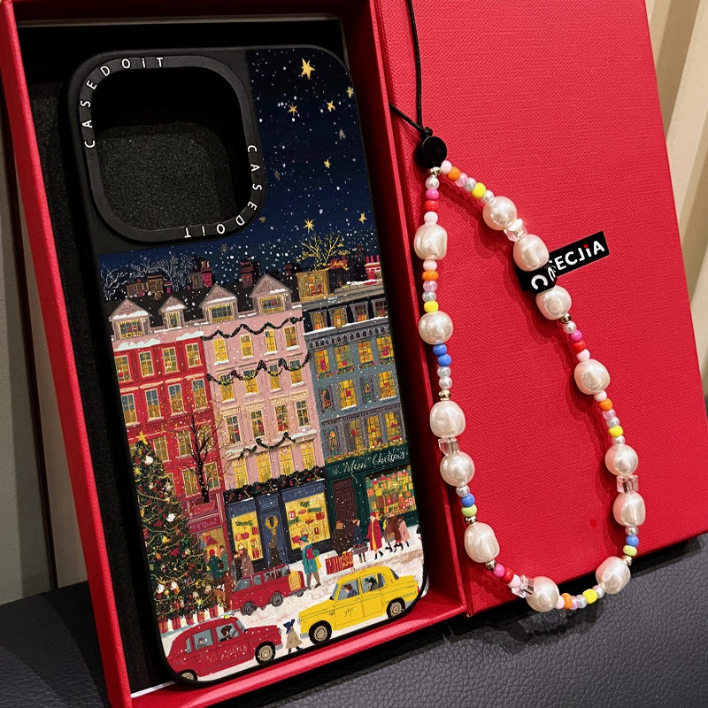 C markası ilə əməkdaşlıq edən MagSafe maqnit Milad rəngli bina və küçə səhnəsi üçün korpus, iPhone 17, 16 Pro Max, Apple 15 Pro, 14 Plus güzgü örtüyü, premium hiss, qadın hava nişləri üçün uyğundur.