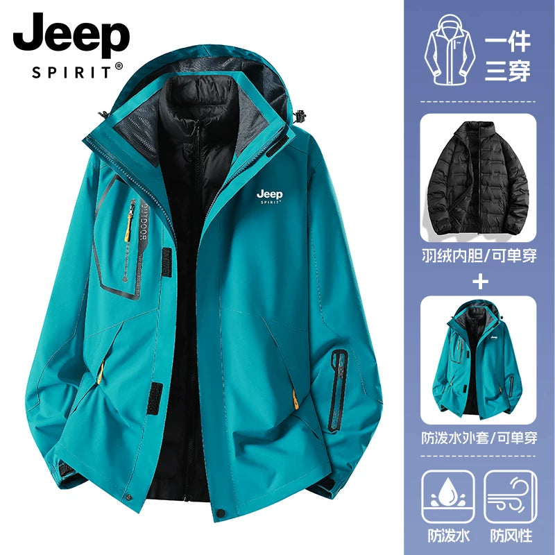 JEEP Kişilər üçün 2025-ci il Yeni Model Yaz, Payız və Qış Üçlü Birdə Yun Astarlı Qalın Kişi Üst Geyimləri
