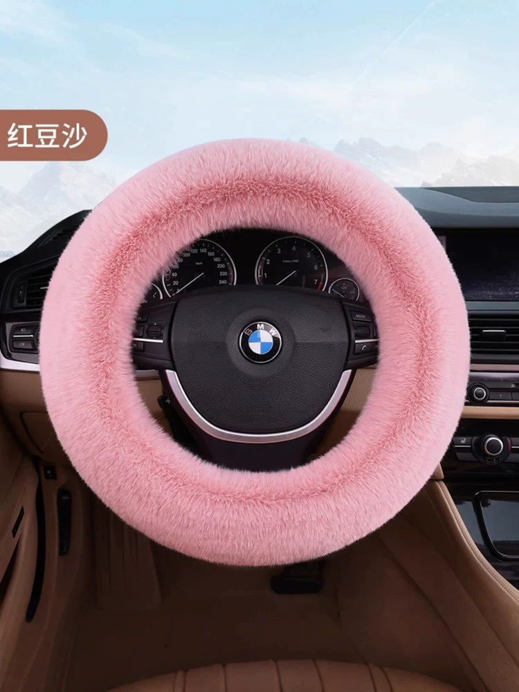 Car steering wheel cover, soft, warm, non-slip, soft and comfortable for winter, universal car interior accessory.