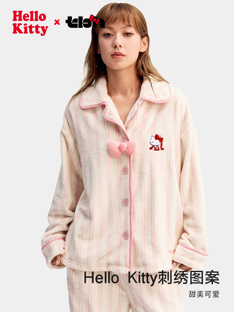 tbh Brutalist Home Hello Kitty Flanel Ev Geyimləri Dəsti Qadınlar üçün Qış Geyinilə bilən Pijama