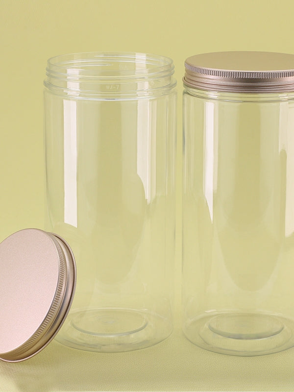 Plastik banka Ya qızılı tünd qızılı alüminium qapaq qalınlaşdırılmış şəffaf boş şüşə dərman bitkisi çay qablaşdırma şüşə qəlyanaltı möhürlənmiş banka