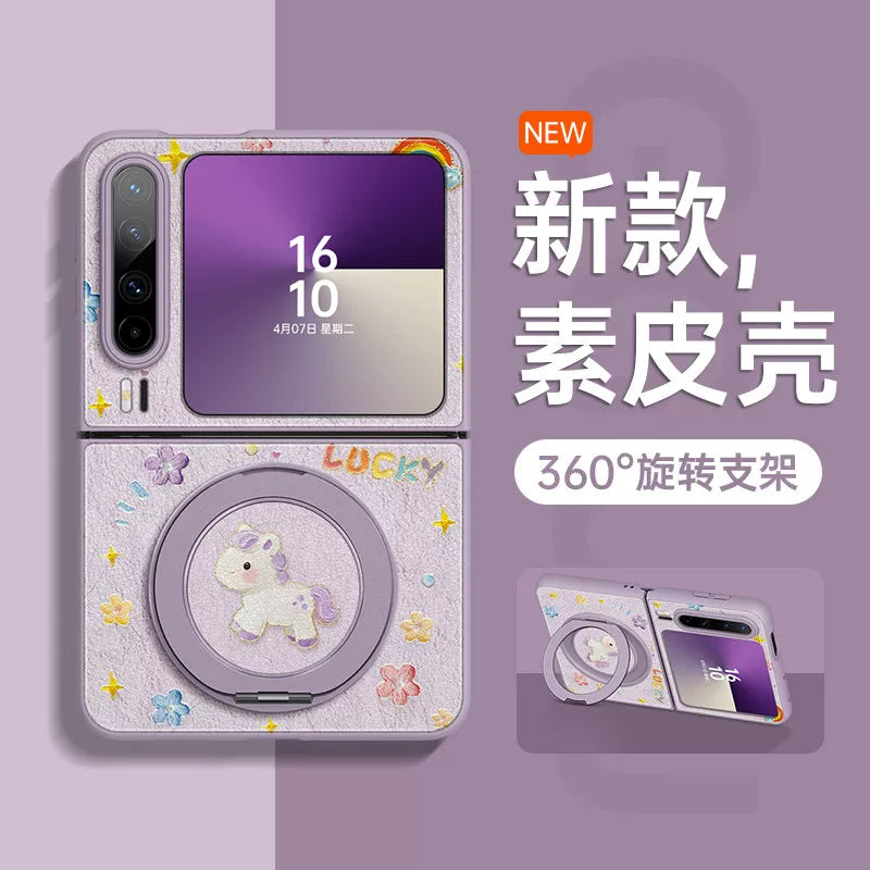 Yağlı boyalı pony Huawei puraX mobil telefon qutusu üçün uyğundur Pura yeni kolleksiyaçı nəşri qoruyucu örtük fırlanan stend qatlanan ekran qadın