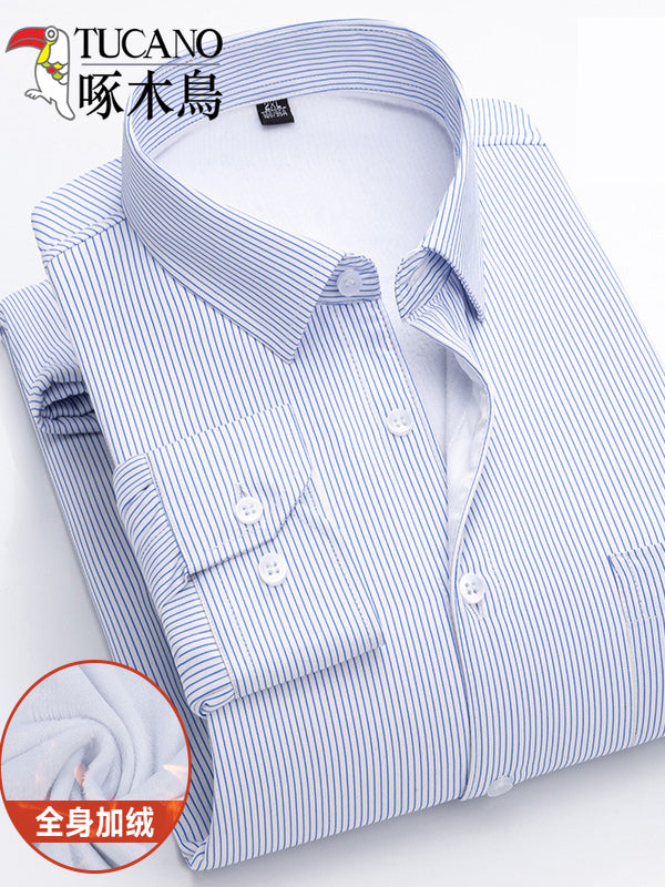 Ağacdələn Qış Kişi İsti Köynəyi, Yun astarlı, Qalın, Orta Yaşlı, Uzunqol Zolaqlı İsti Köynək, Ata Geyimi