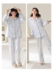 Urban Beauty Saf Pambıqlı Qadın Pijaması 2026 Yay Yeni Yaka Evdən Kənarda Geyinilə bilər Yaz və Payız Üç Parçalı Kostyum