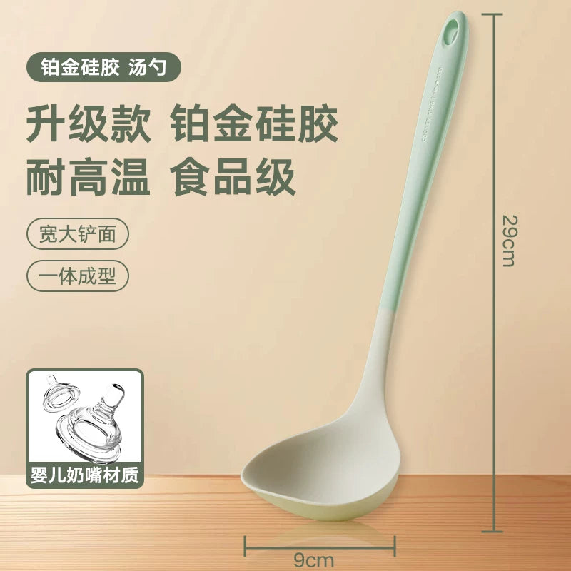 Cuidahuang silikon spatula, yapışmayan qab, xüsusi qida dərəcəli yüksək temperatura davamlı silikon yemək spatula, şorba qaşığı və süzgəc dəsti