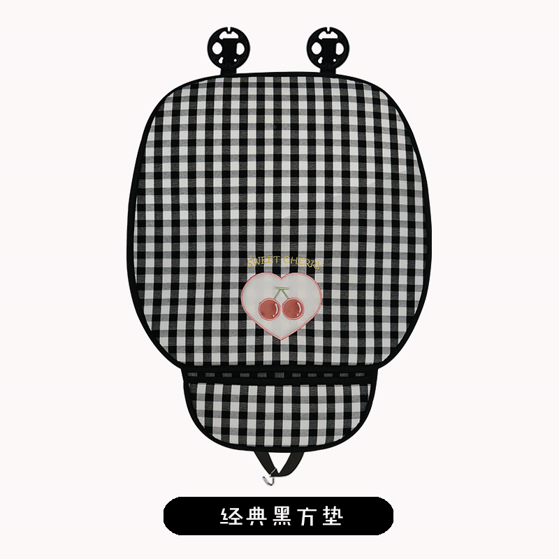 Checkered Cherry Car Seat Cushion, All Seasons, Linen One Piece, Goddess Style Seat Cover, Semi-Folded, Suitable for Winter and Summer Use