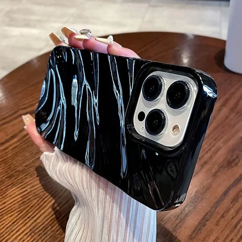 iPhone 15 14 Plus 13 11 üçün 6D İpək Naxışlı Dalğalı Telefon Çantası