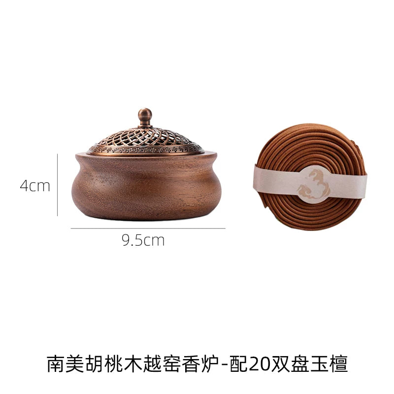 Qoz ev qapalı buxur yandırıcı bərk ağac çay mərasimi səndəl ağacı agarwood buxur yandırıcı disk buxur burner ağcaqanad rulon qabı tel buxur yandırıcı