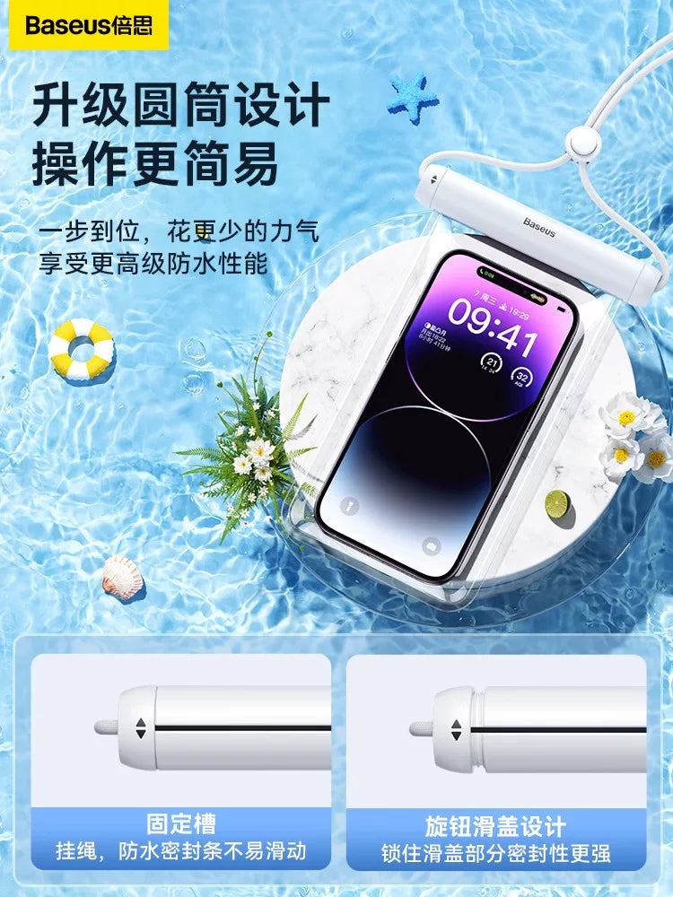 Baseus cib telefonu suya davamlı çanta üzgüçülük və dalğıc üçün açıq rafting isti bulaq sensor ekranı şəffaf sızdırmazlıq lanyard dənizkənarı yüksək dəqiqlikli fotoşəkil götürmə atlısı xüsusi şəffaf sızdırmaz toz örtüyü