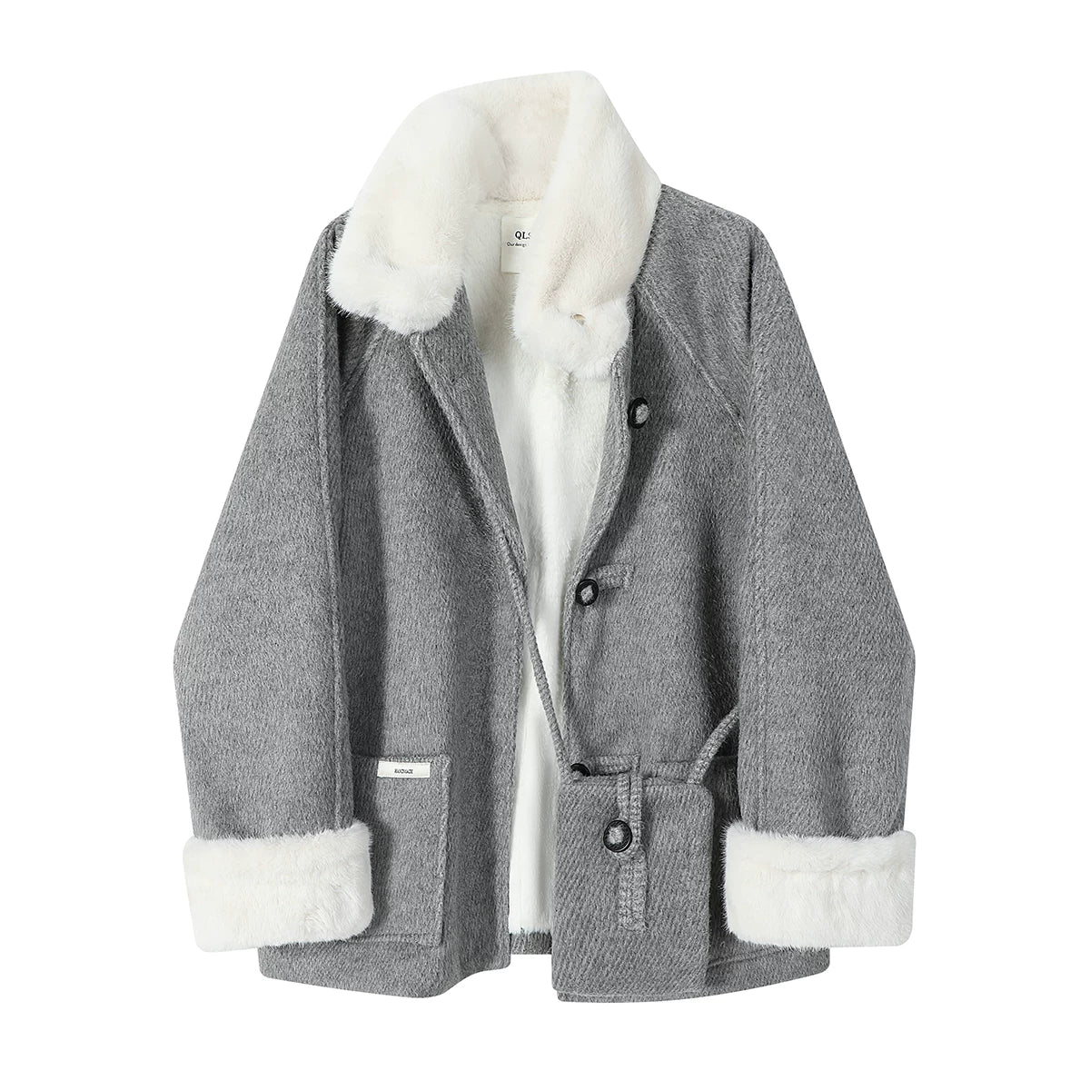 Cholisa Koreya üslubunda super şirin yun astarlı qalın quzu yun palto qadın geyimləri 2026 payız və qış yun palto