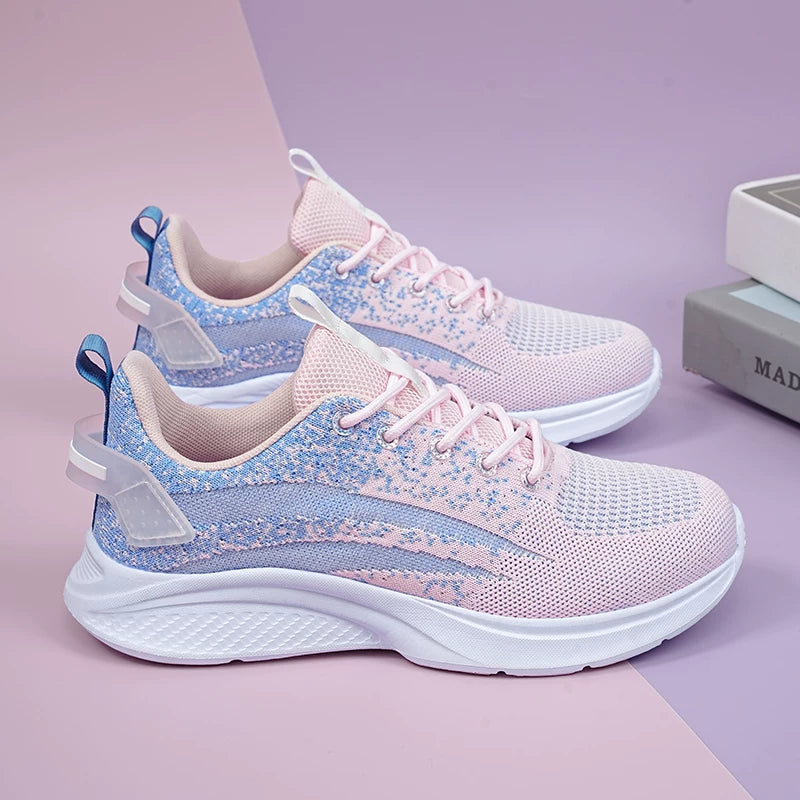 İkiqat Ulduzlu Qadın İdman Ayaqqabıları - Nəfəs alan torlu və sürüşməyən gündəlik ayaqqabılarla təchiz olunmuş yüngül yumşaq dabanlı qaçış ayaqqabıları