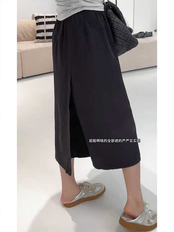 2026-cı ilin yayı üçün qadın üçün axıcı, yüngül midi ətək, böyük ölçüdə, boş formada, gündəlik, yüksək belli, qısa enli şalvar.